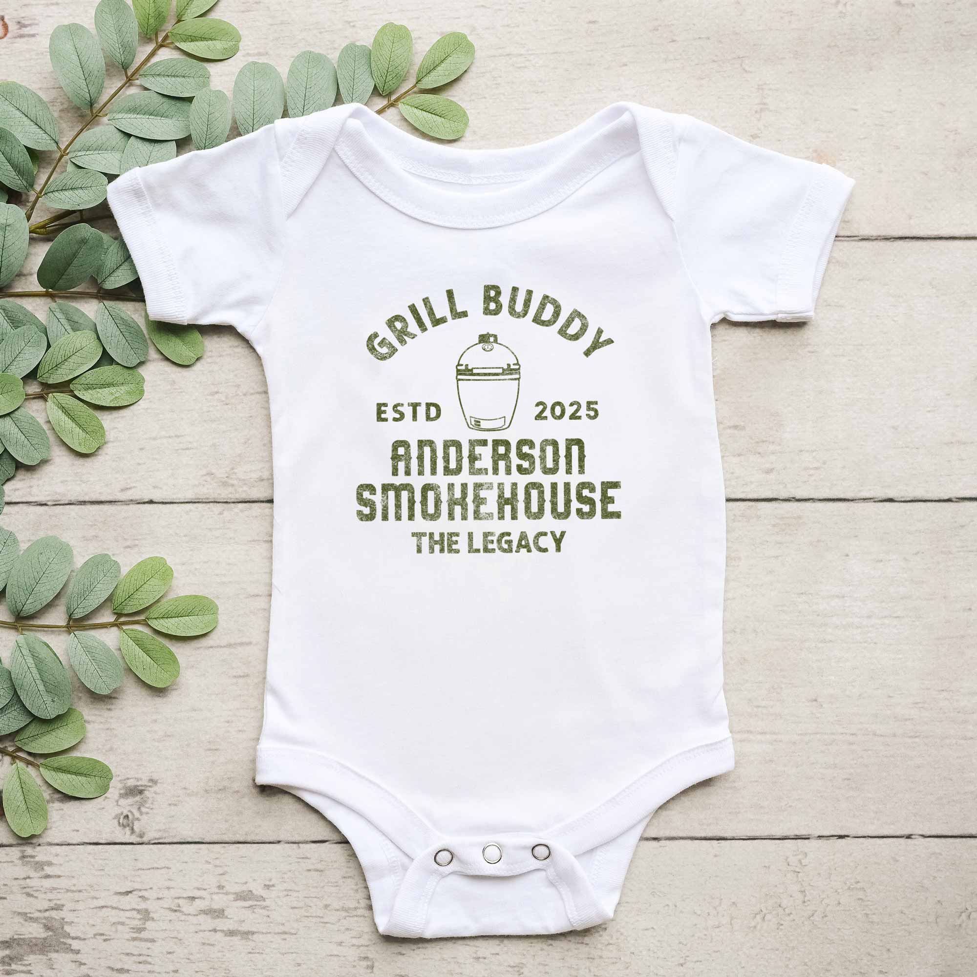 a grill buddy onesie: meat smoker in white