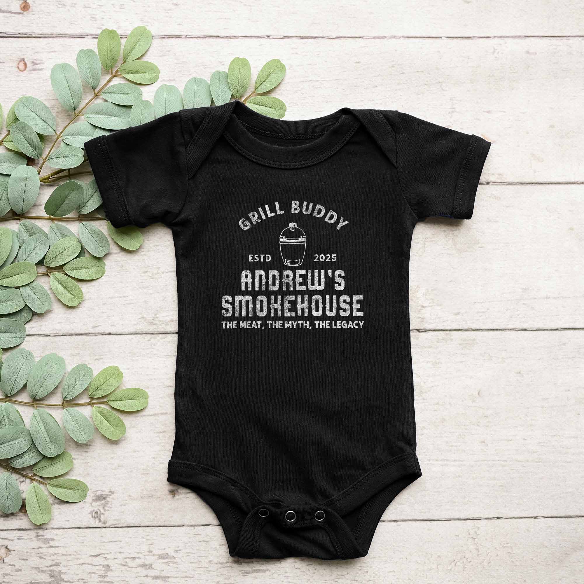 a personalized Meat Smoker Onesie in black