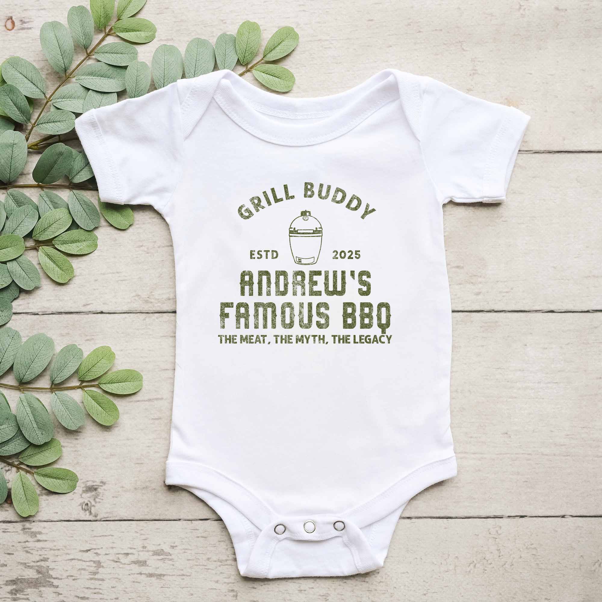 a personalized Meat Smoker Onesie in white