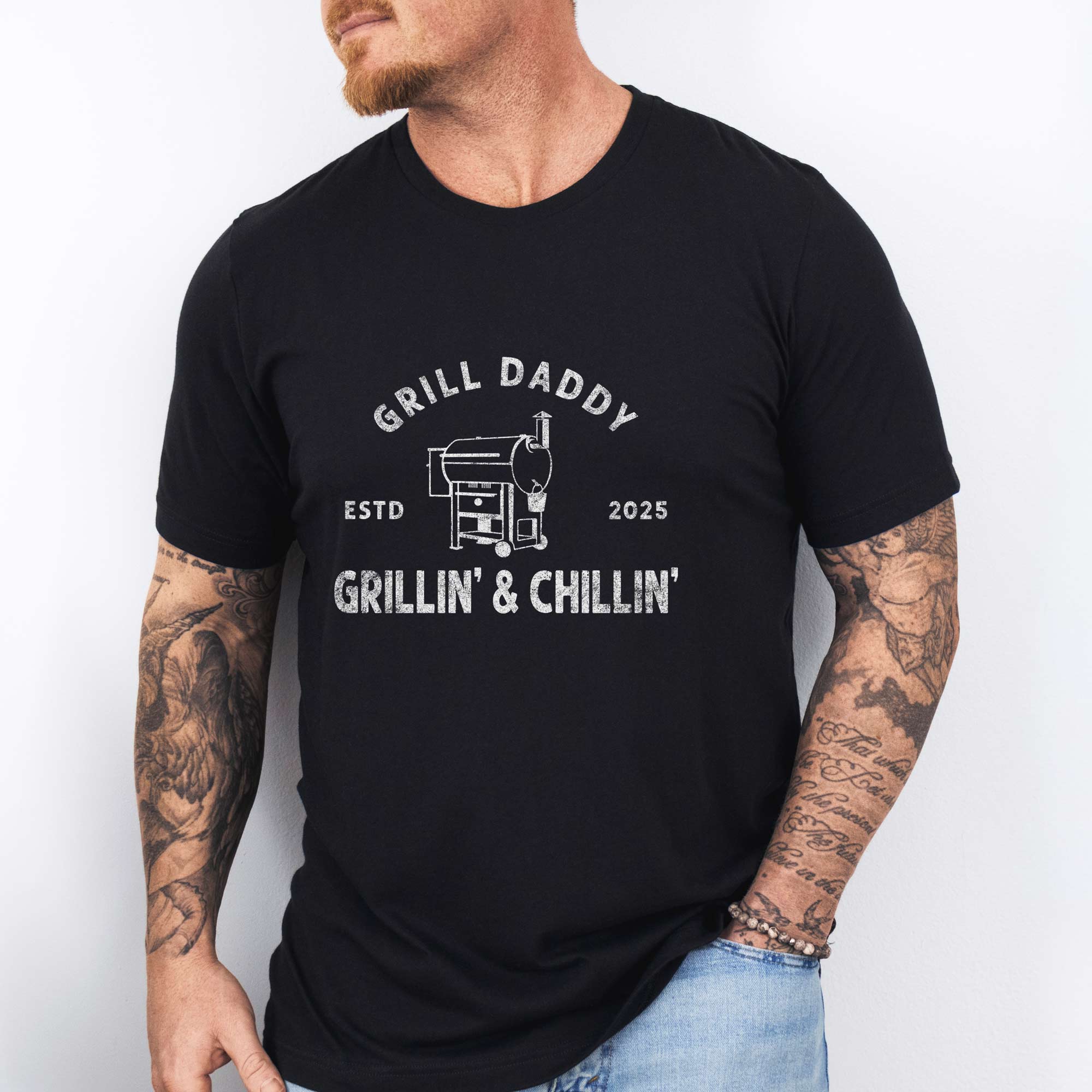 a man wearing a Grill Daddy Shirt: Smoker Grill edition shirt in black