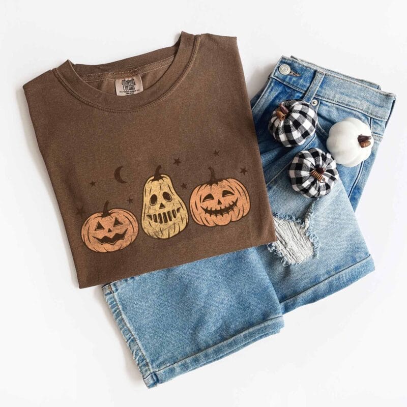 a Jack-O-Lanterns Halloween Tee in Espresso