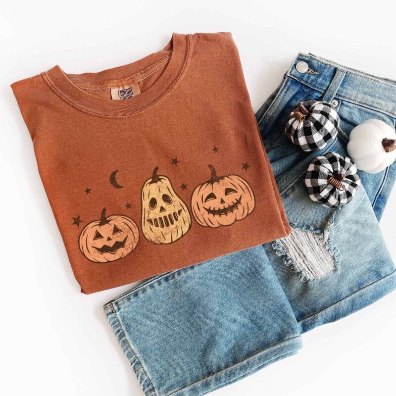 a Jack-O-Lanterns Halloween Tee in Yam