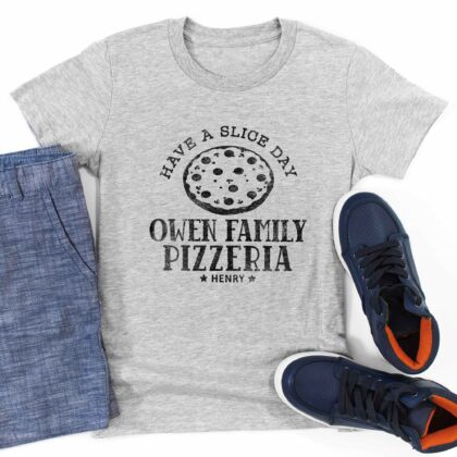 a Personalized Kids Pizza Shirt in athletic heather