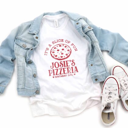 a Personalized Kids Pizza Shirt in white