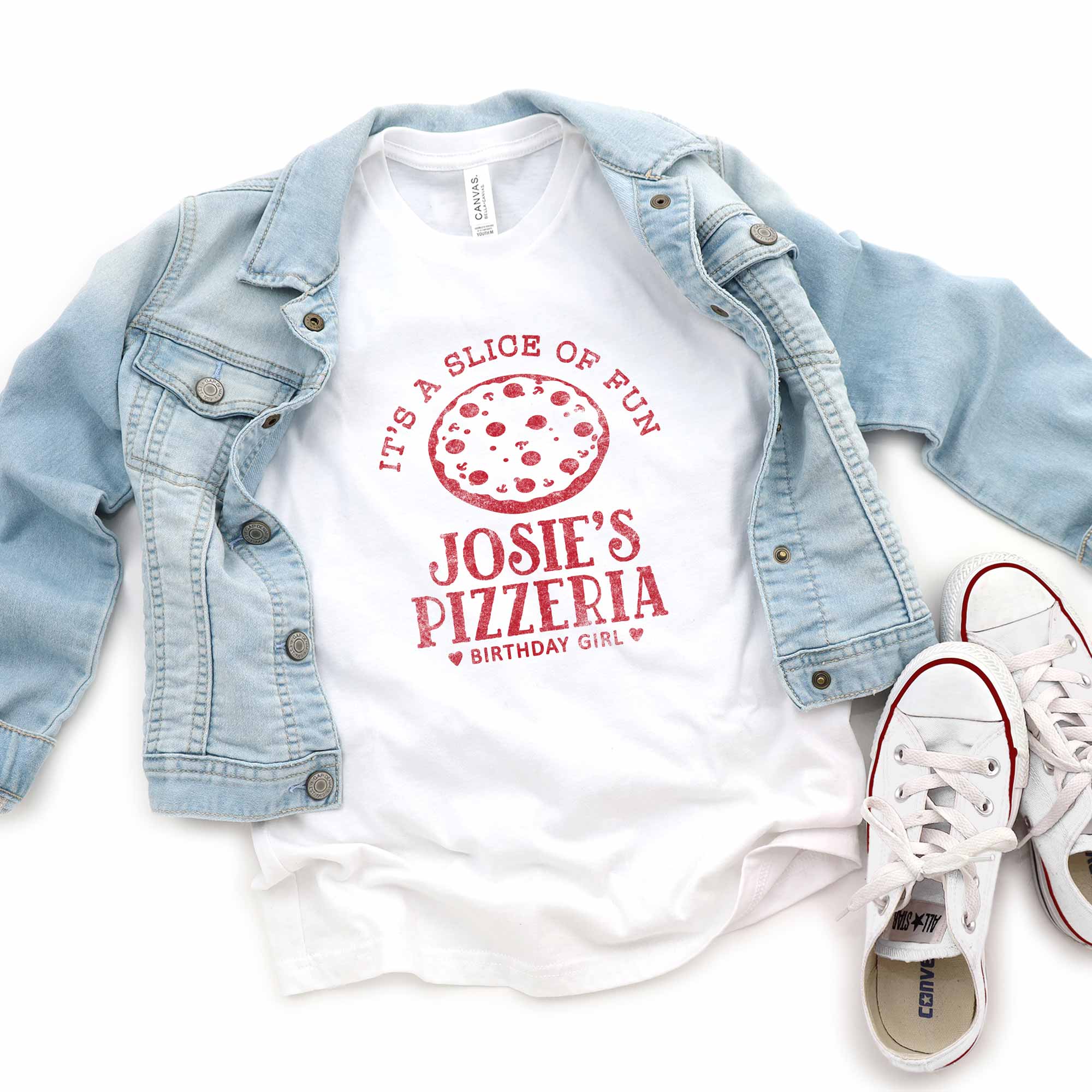 a Personalized Kids Pizza Shirt in white