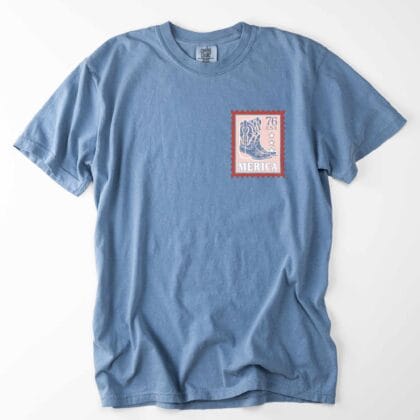 a Merica Cowgirl Tee in blue jean