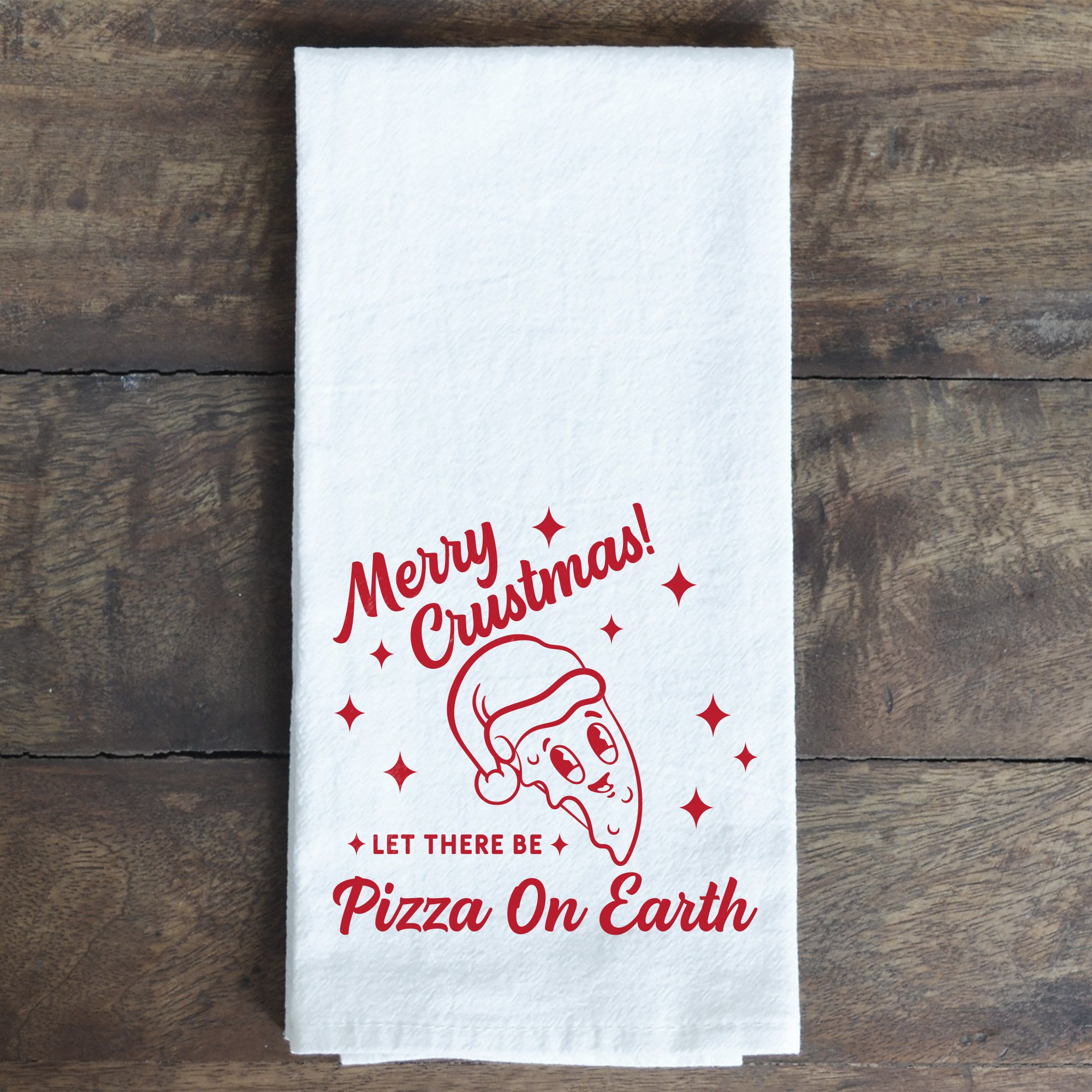 a Retro Pizza Christmas Tea Towel