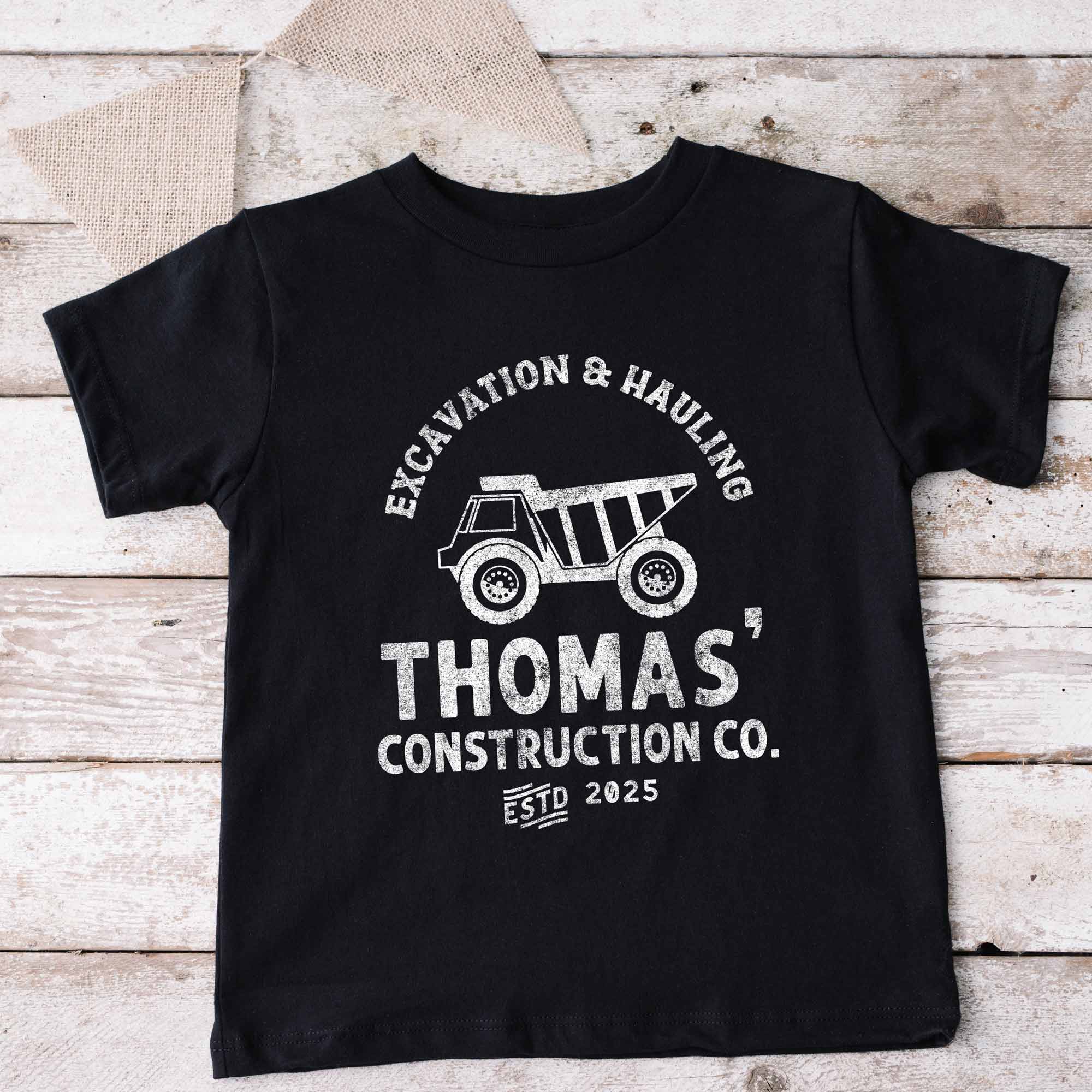 a Personalized Boys Dump Truck Shirt in black