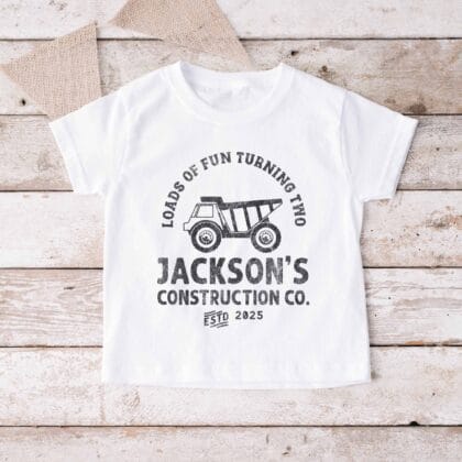 a Personalized Boys Dump Truck Shirt in white