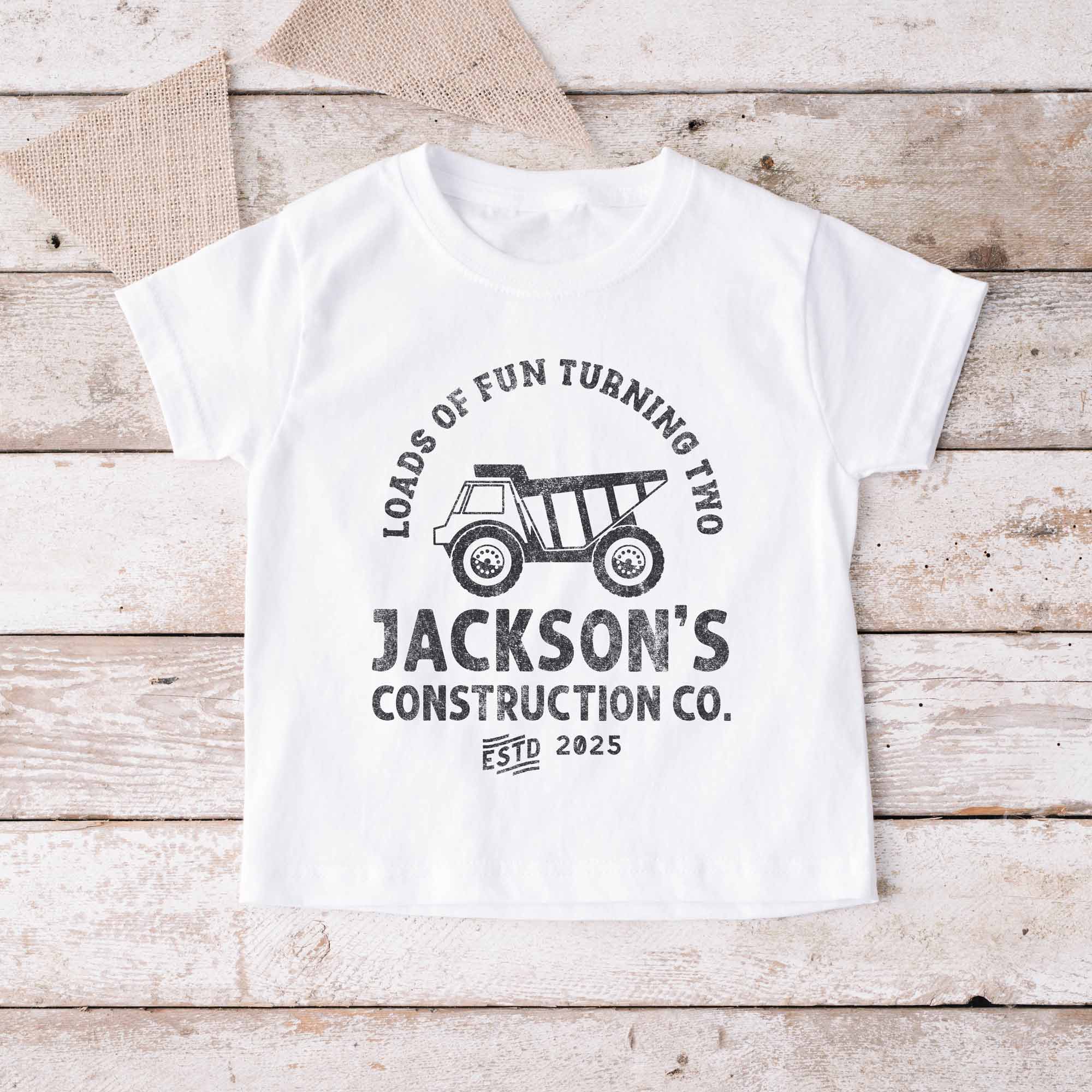 a Personalized Boys Dump Truck Shirt in white