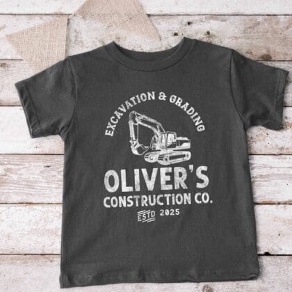 a Personalized Boys Excavator Shirt in asphalt