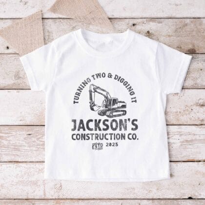 a Personalized Boys Excavator Shirt in white
