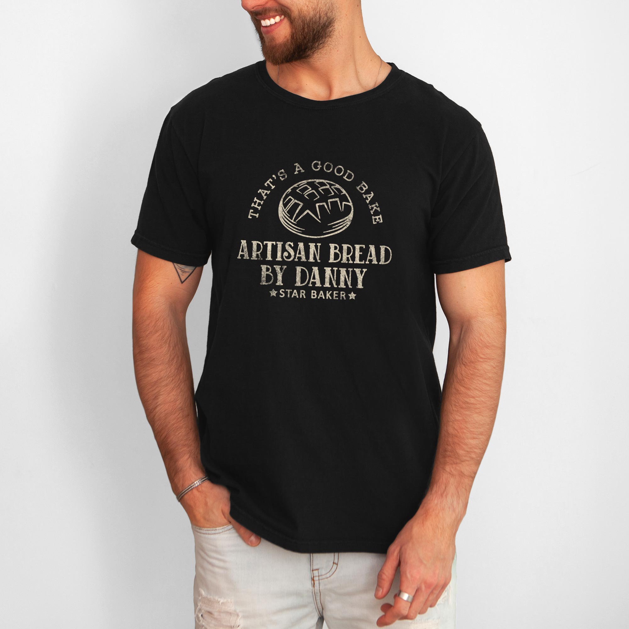 a man wearing a Personalized Sourdough Shirt in black