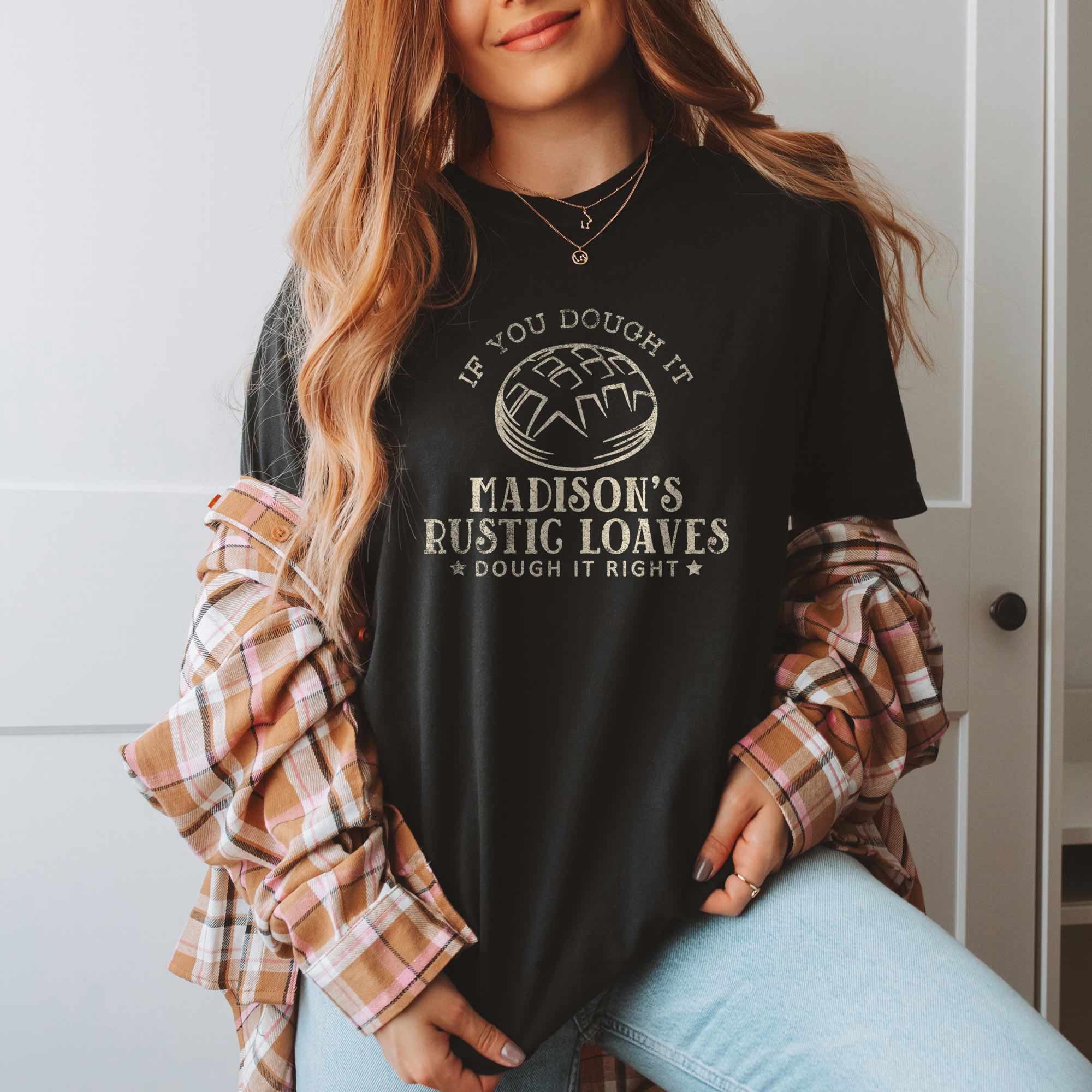 a woman wearing a Personalized Sourdough Shirt in black