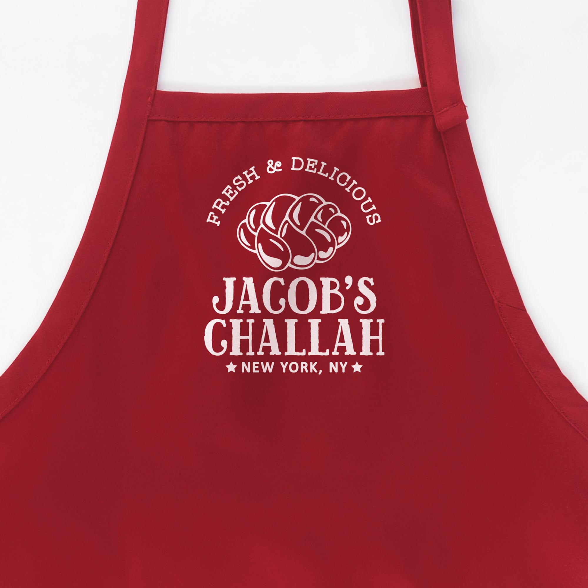 a Personalized Challah Apron in red