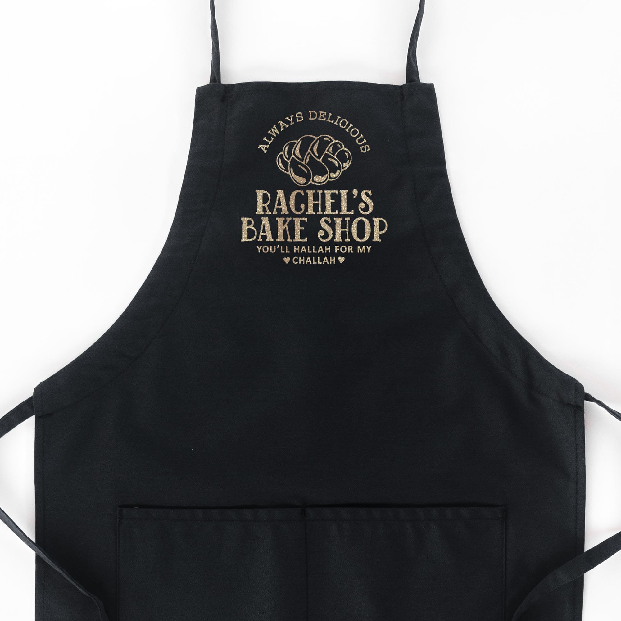 a Personalized Challah Butcher Apron in black