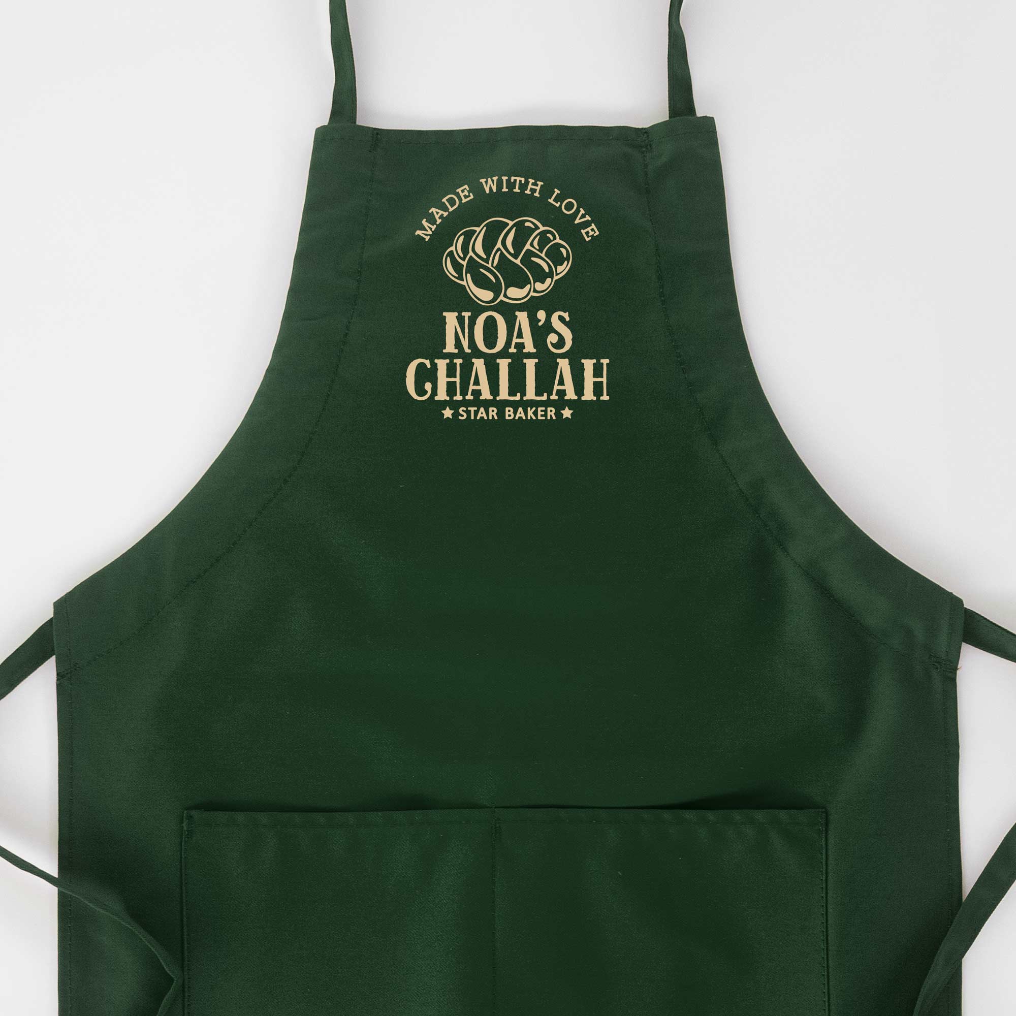 a Personalized Challah Butcher Apron in green