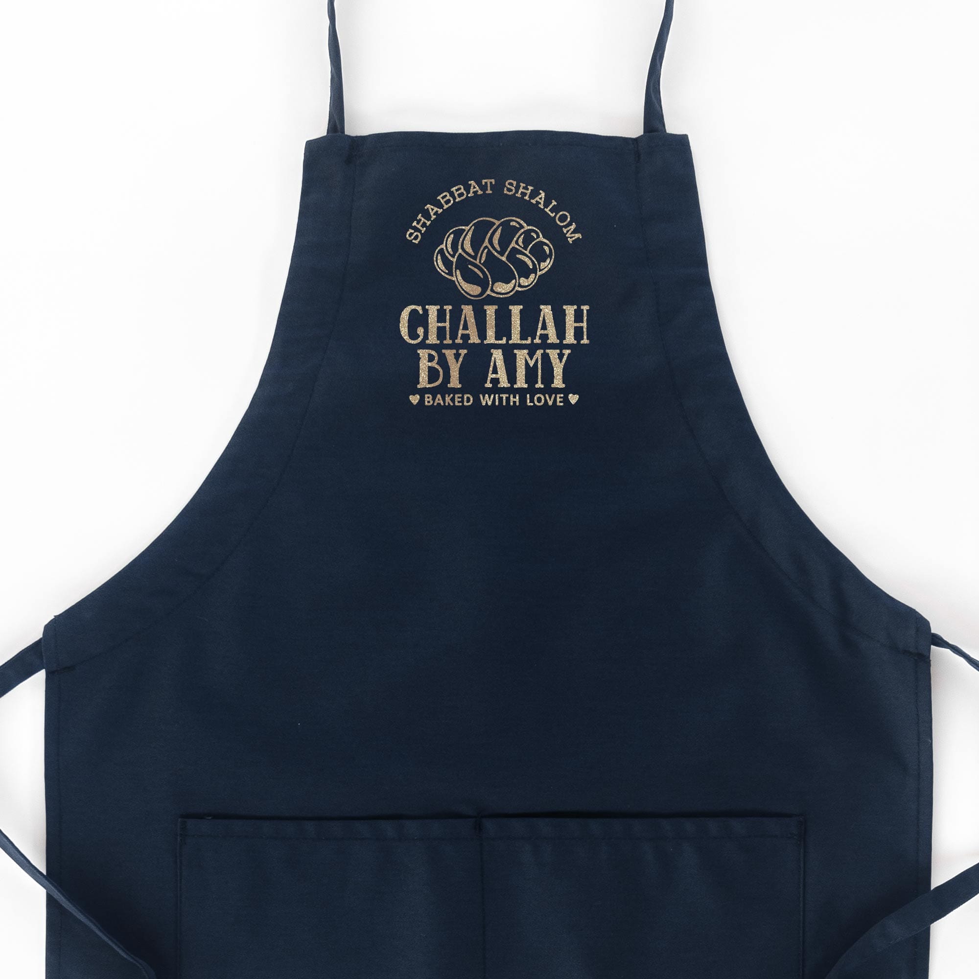 a Personalized Challah Butcher Apron in navy