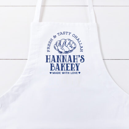 a Personalized Challah Butcher Apron in white