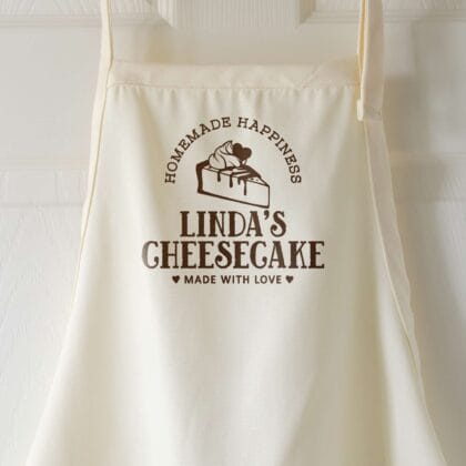 a Personalized Cheesecake Apron in natural