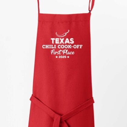 a Custom Premium Chili Cook-Off Winner Apron in red