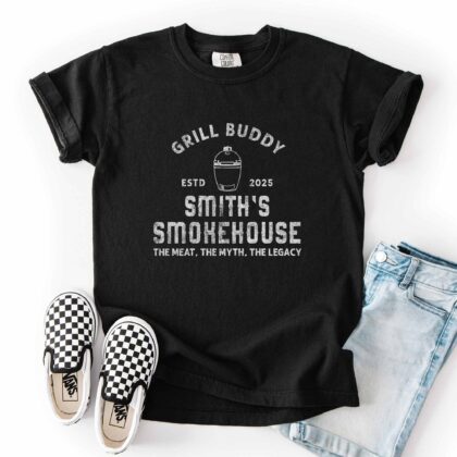 a Personalized Kids Meat Smoker Shirt in black