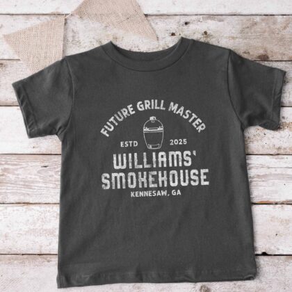 a Personalized Kids Meat Smoker T-Shirt in asphalt