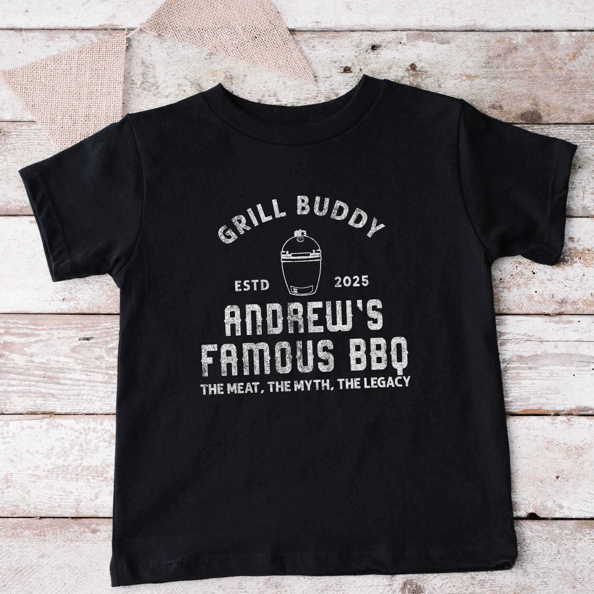 a Personalized Kids Meat Smoker T-Shirt in black