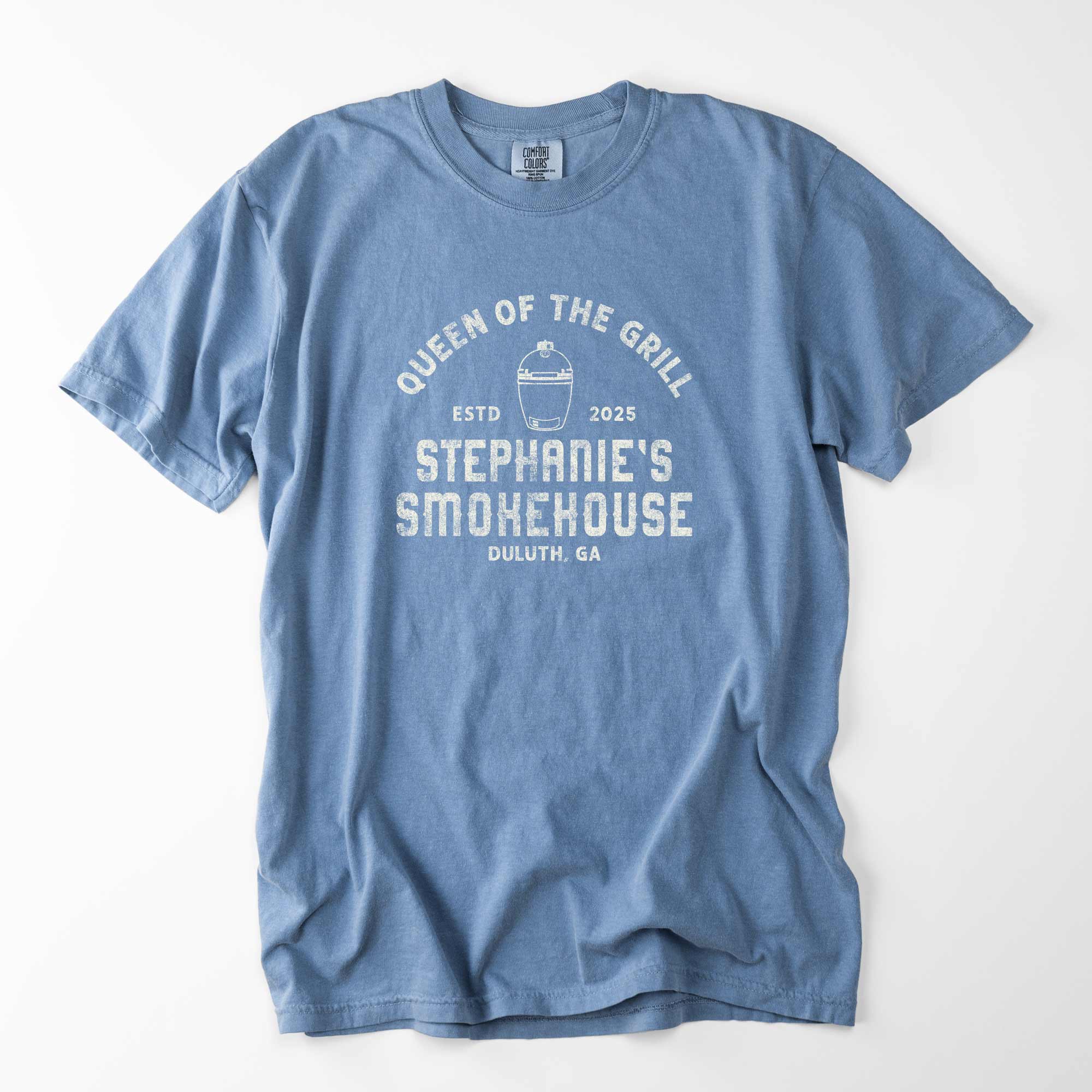 a Personalized Meat Smoker Shirt in blue jean