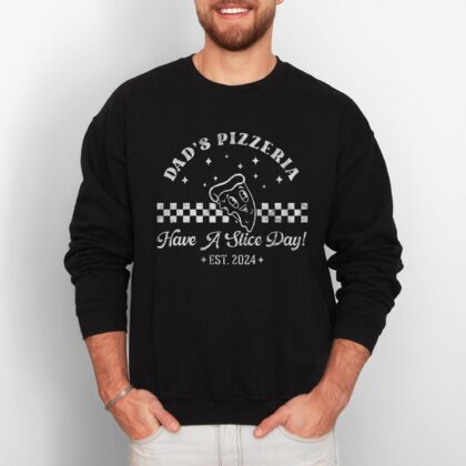 a man wearing a personalized Retro Pizza Sweatshirt in black