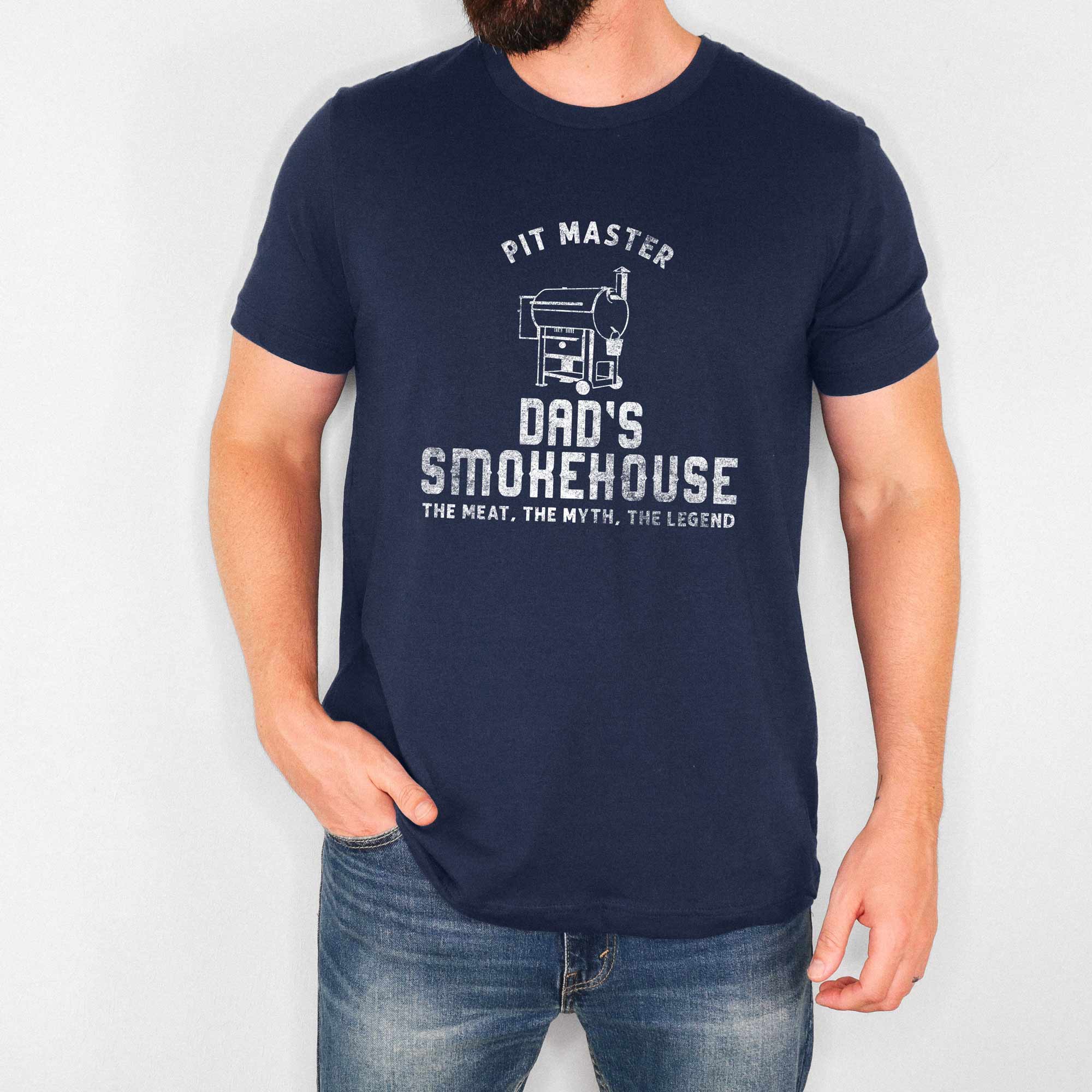 a man wearing a Personalized Smoker Grill Shirt in navy