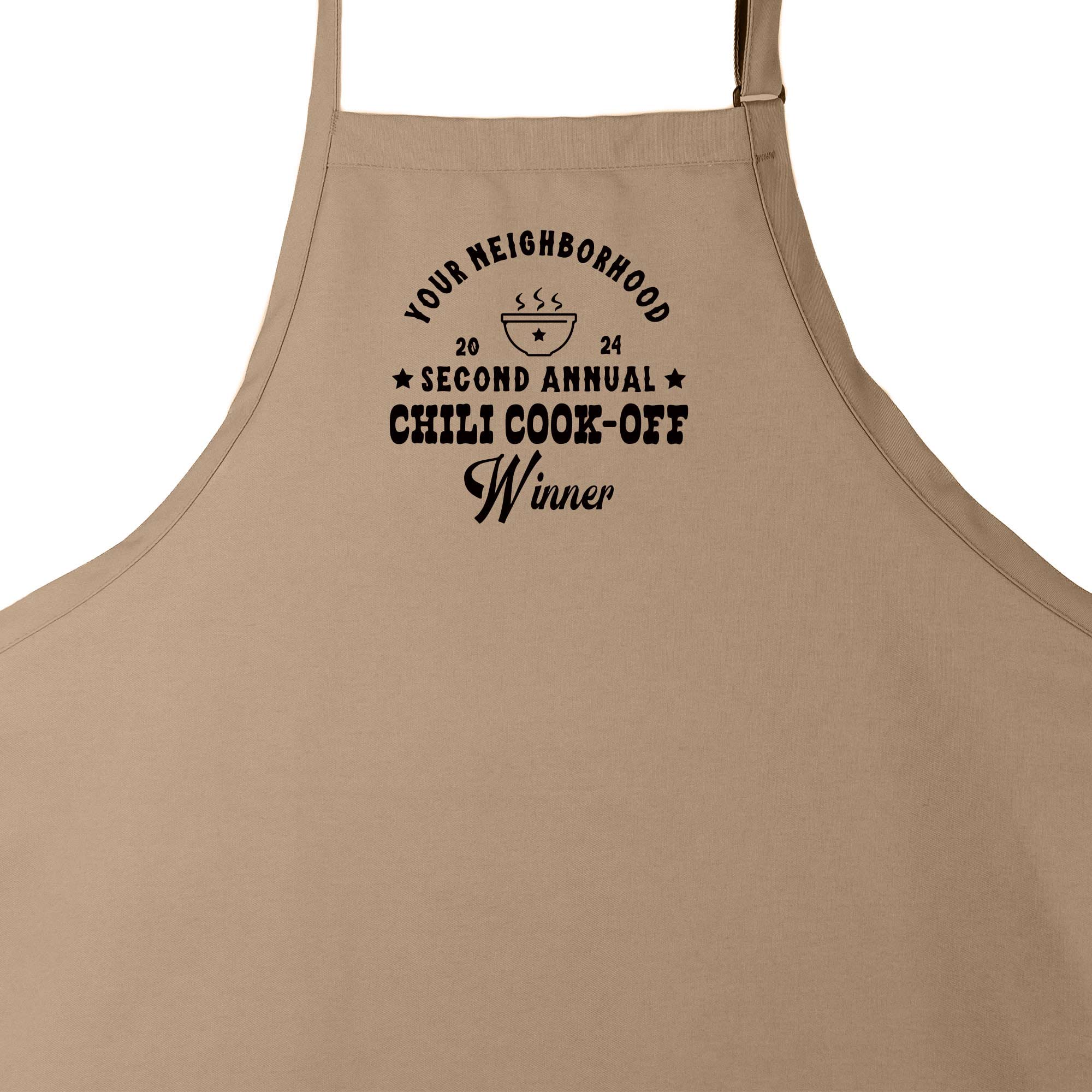 A Premium Custom Western Chili Cook-Off Winner Apron in khaki