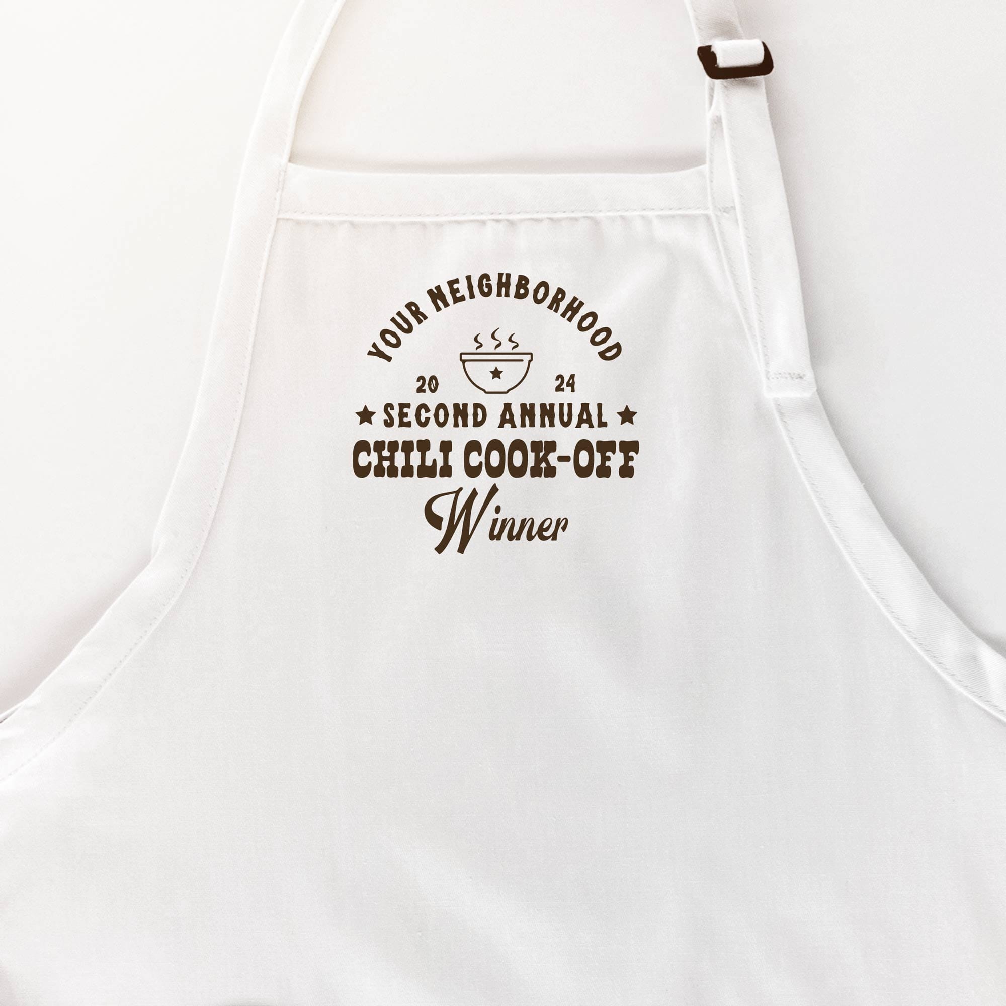 A Custom Western Chili Cook-Off Winner Apron in white