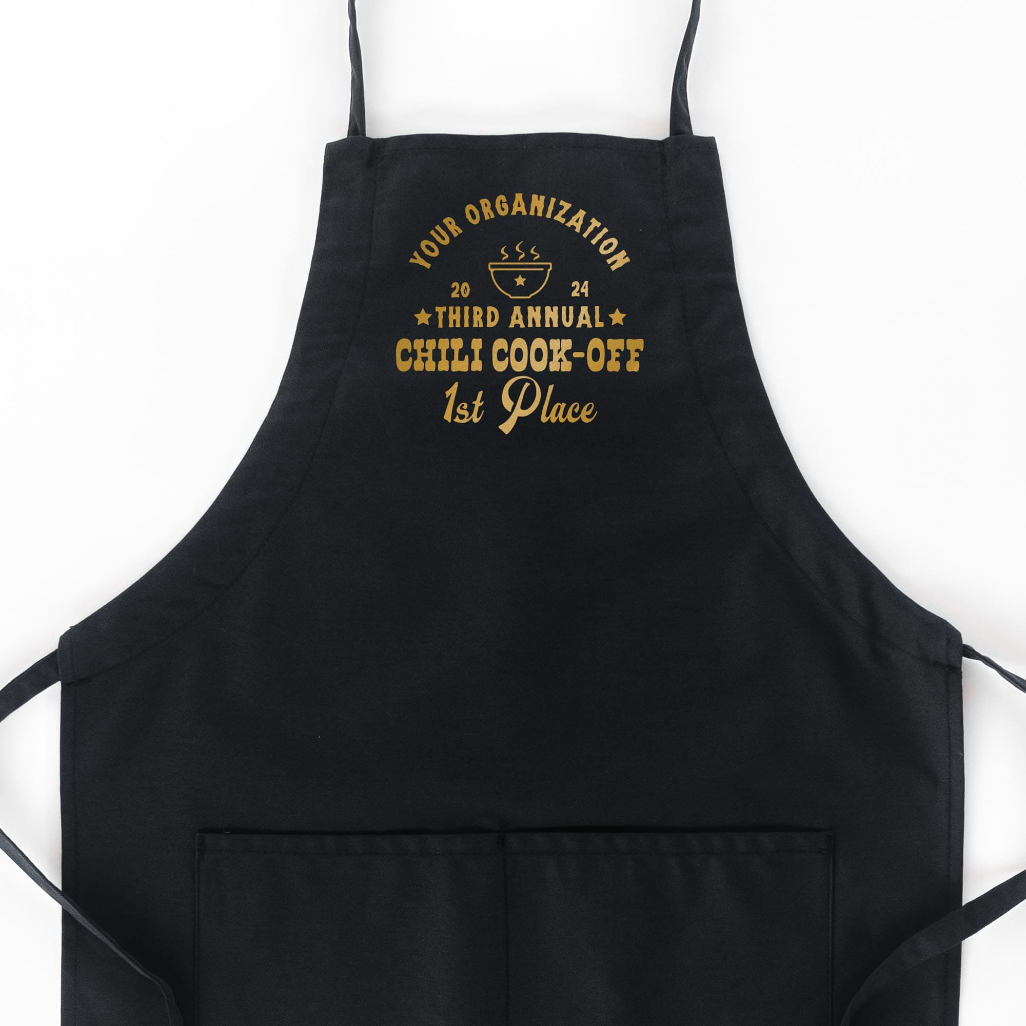 a custom butcher western chili cook off winner apron in black