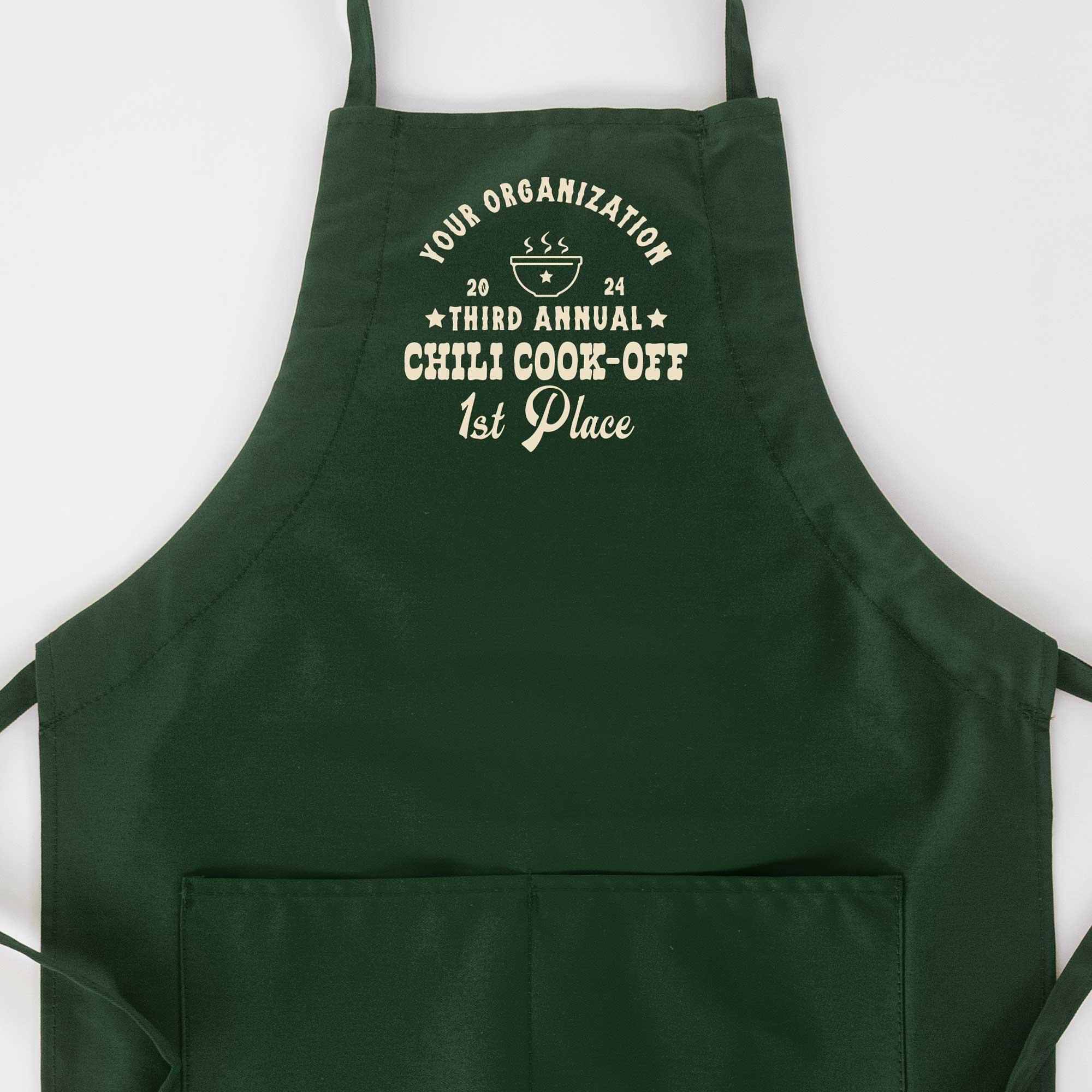 a custom butcher western chili cook off winner apron in green