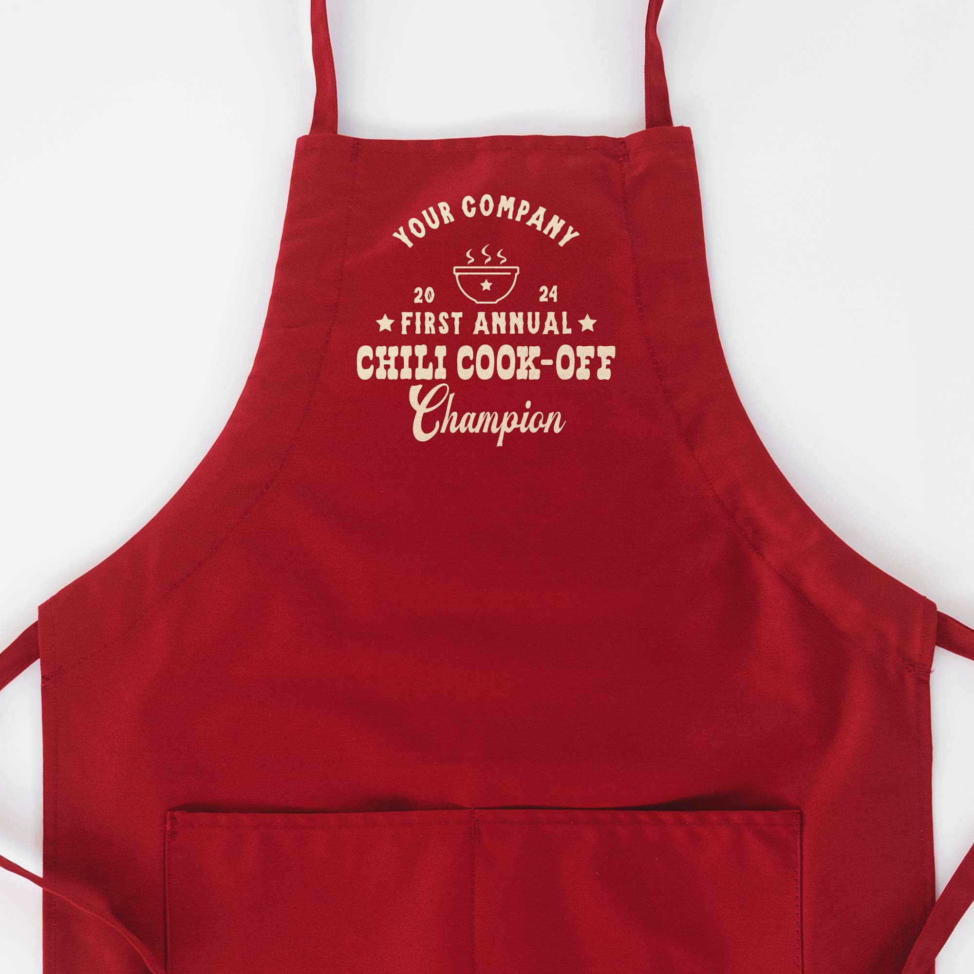 a custom butcher western chili cook off winner apron in red