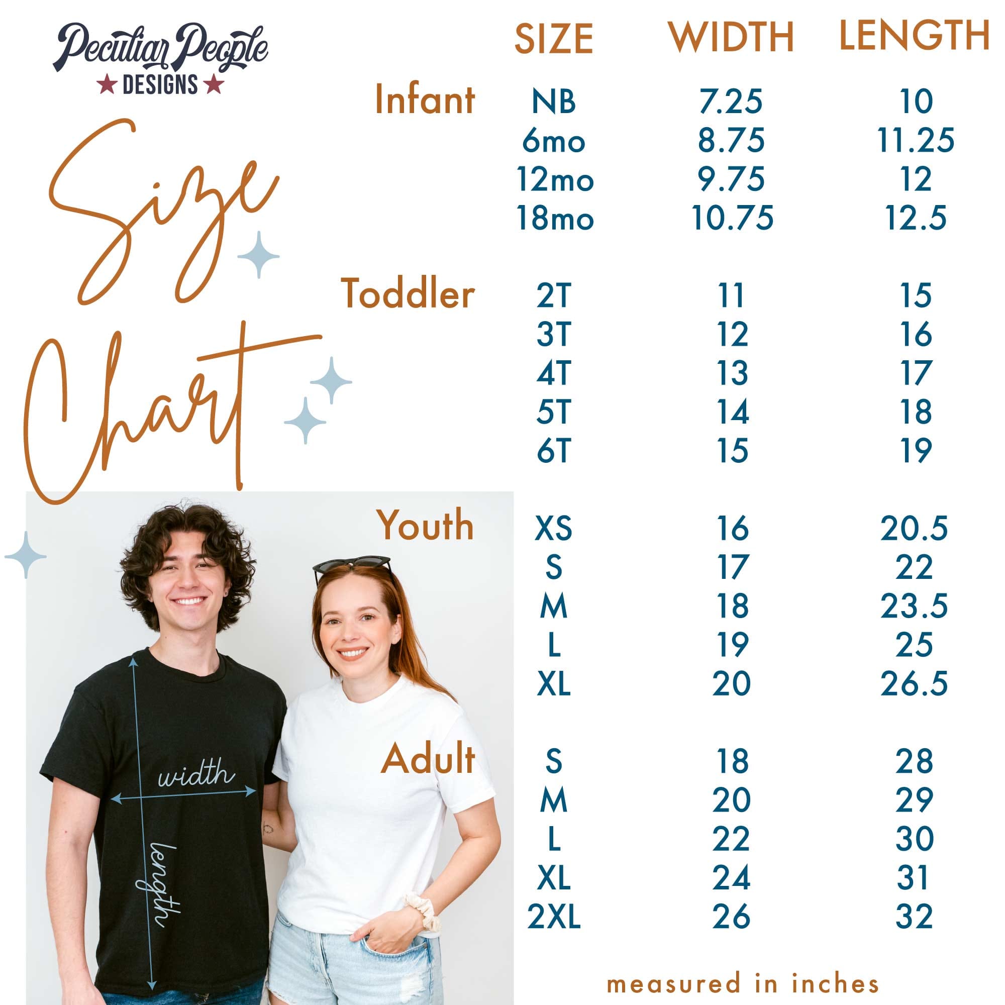Infant through adult Size Chart