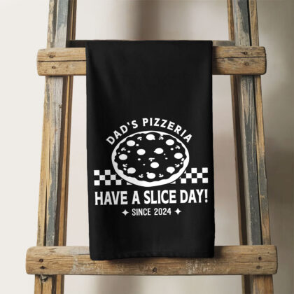 a personalized Checkered Pizza Tea Towel in black