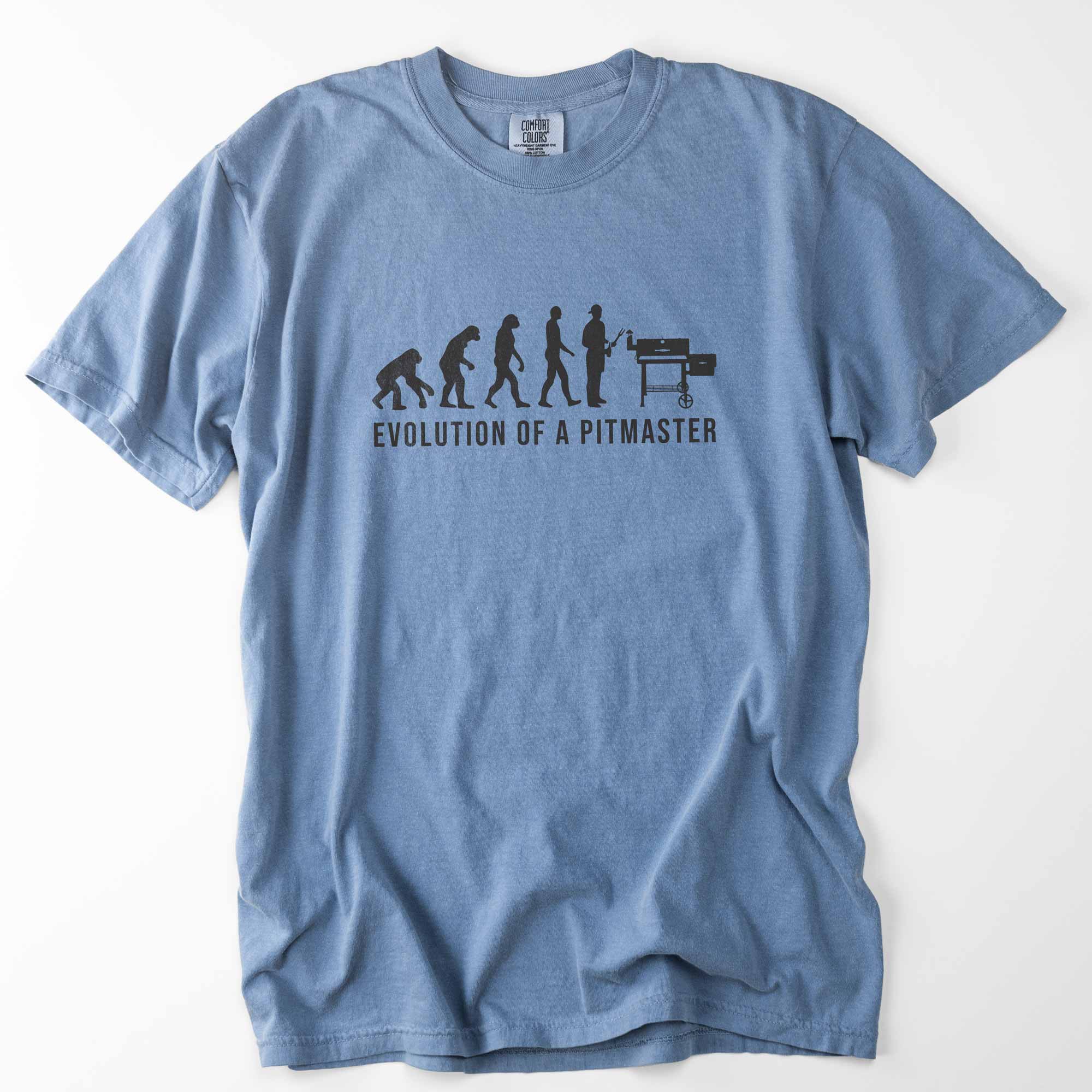 an Evolution Of A Pitmaster Shirt in blue jean