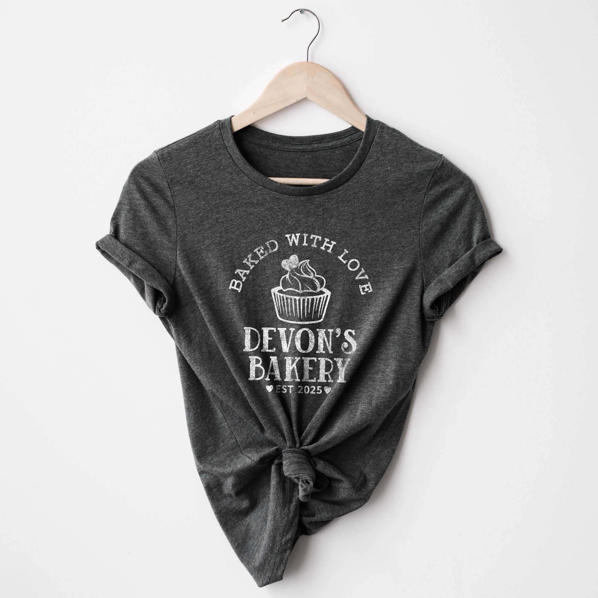 a Cupcake Baking T-Shirt in dark grey heather