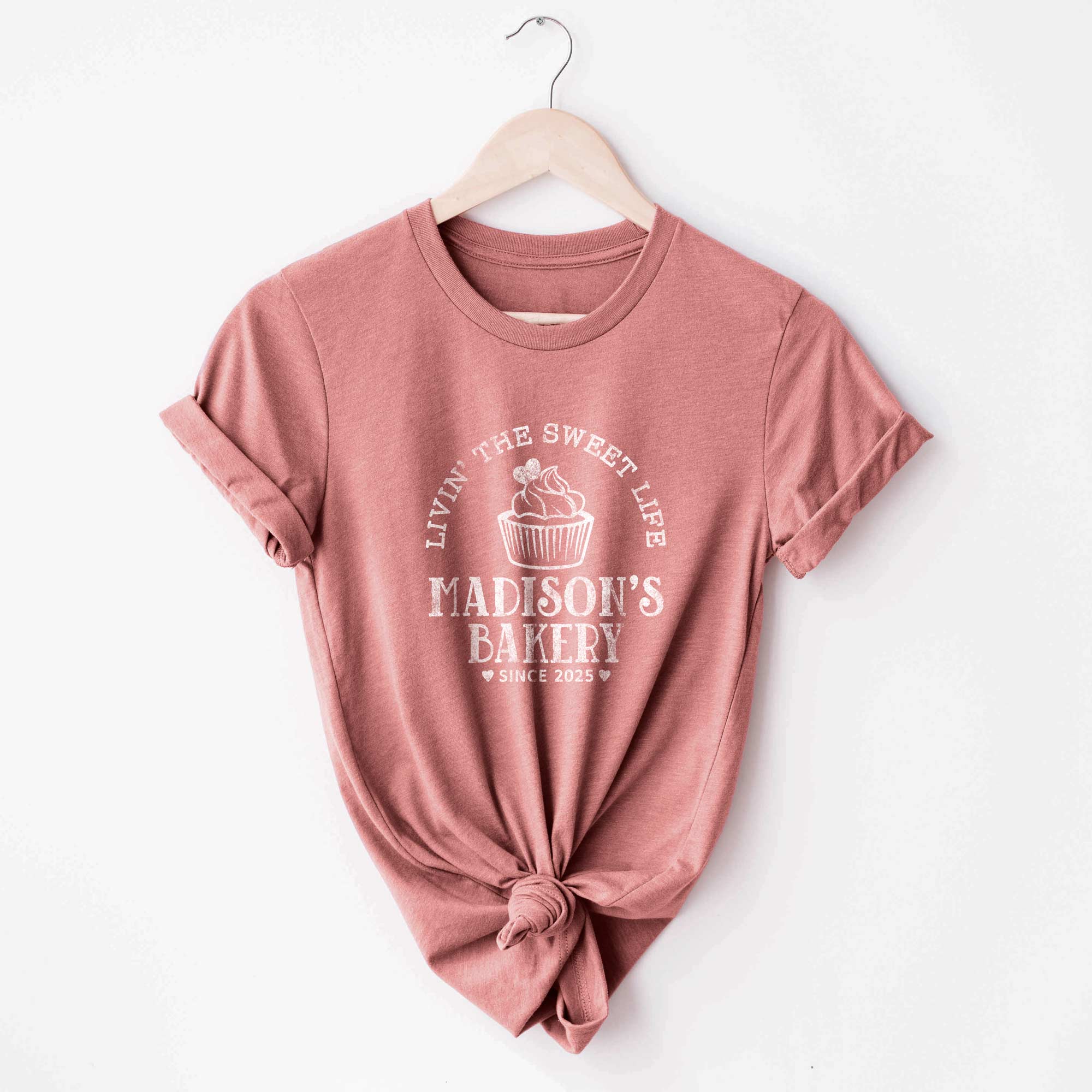 a Cupcake Baking T-Shirt in mauve
