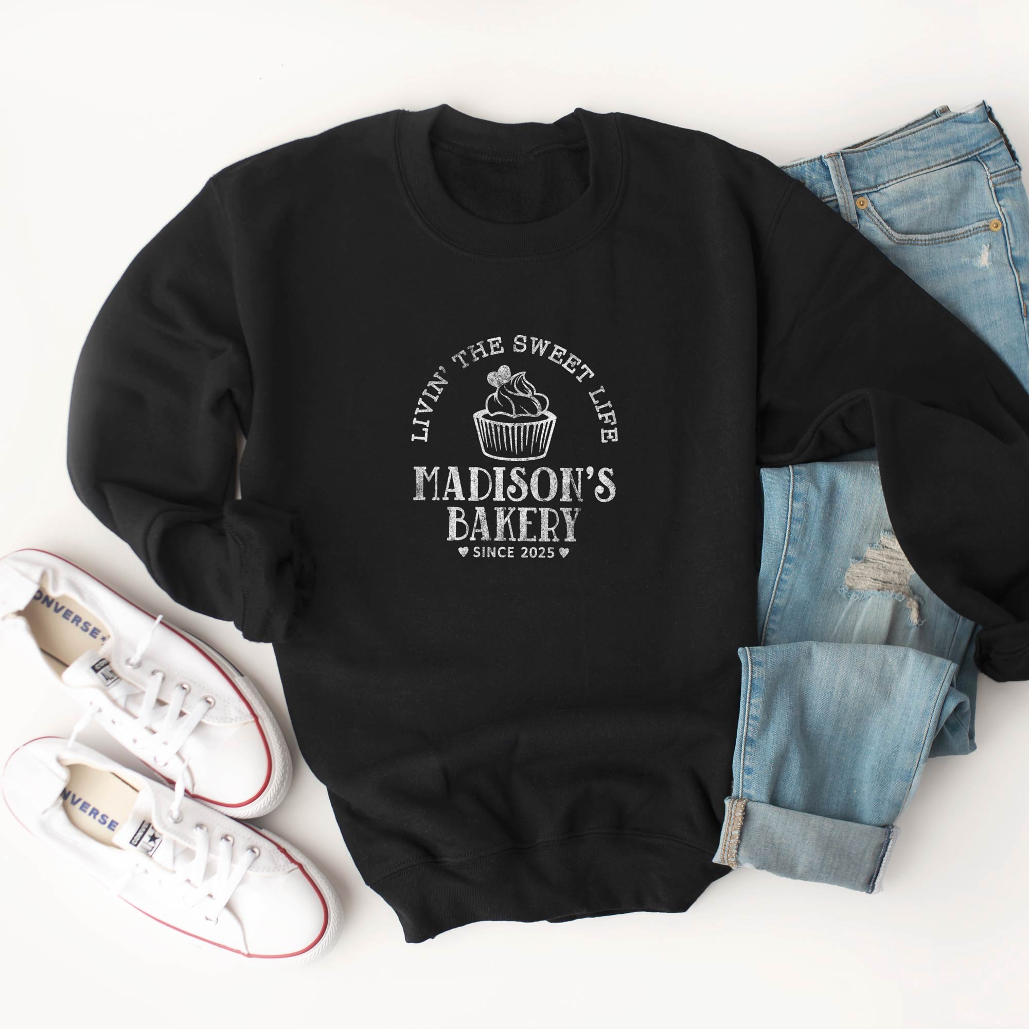 a personalized Cupcake Baking Sweatshirt in black