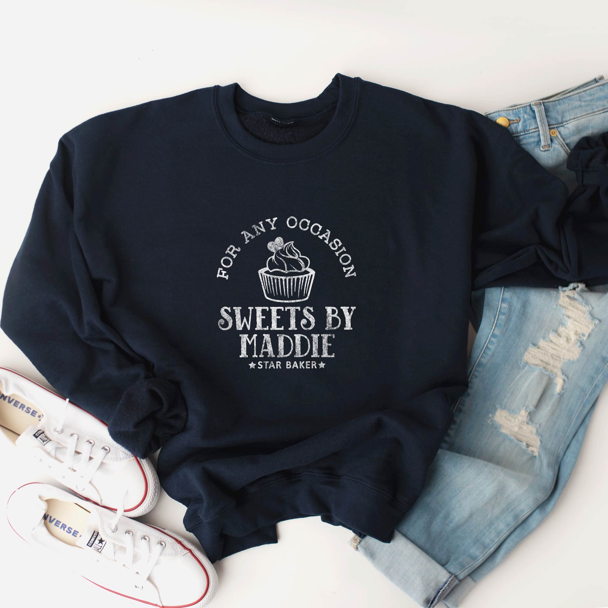 a personalized Cupcake Baking Sweatshirt in black