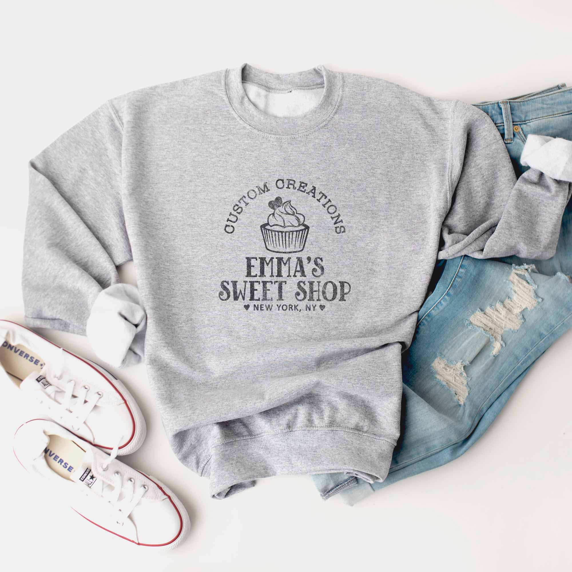 a personalized Cupcake Baking Sweatshirt in sport grey
