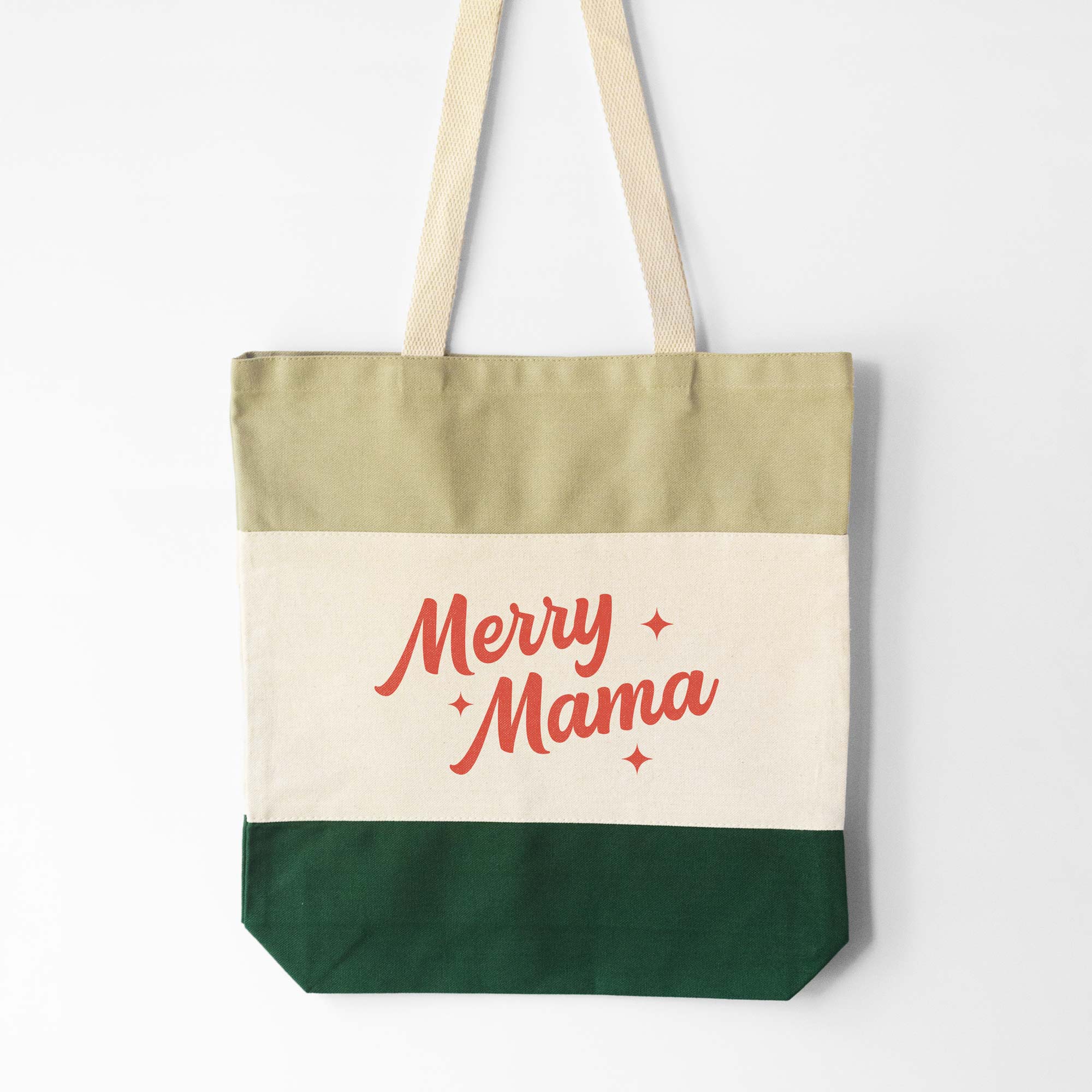 a Retro Merry Mama Tote bag in forest green