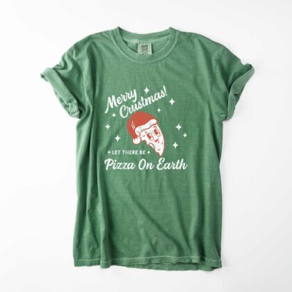 a Retro Pizza Christmas T-Shirt in light green