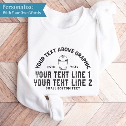 Personalization options for the Personalized Meat Smoker Sweatshirt, showing four custom text positions and a year