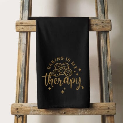 a Cookie Baking Therapy Tea Towel in black
