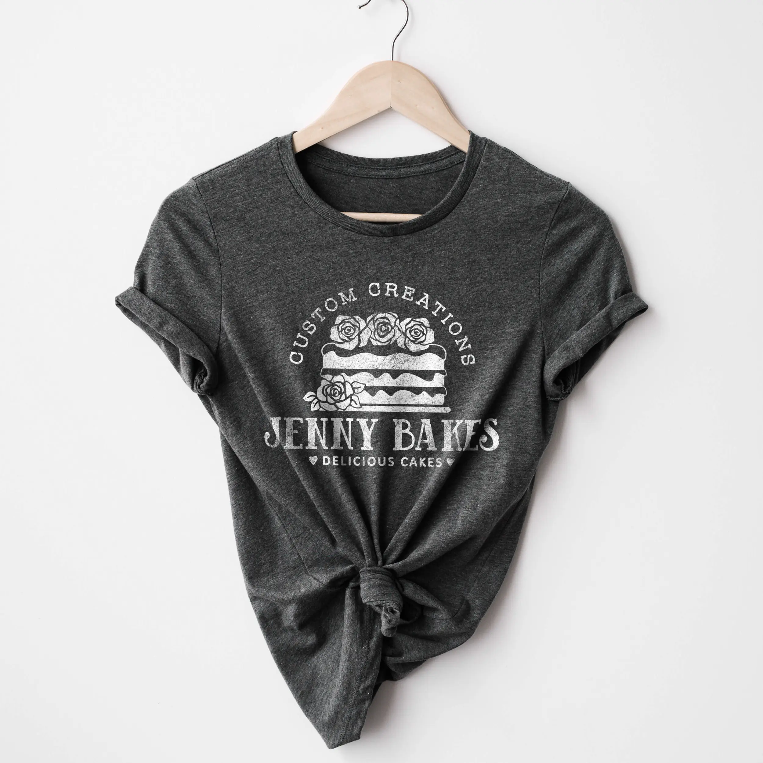 A Personalized Cake Baker Shirt in Dark Grey Heather