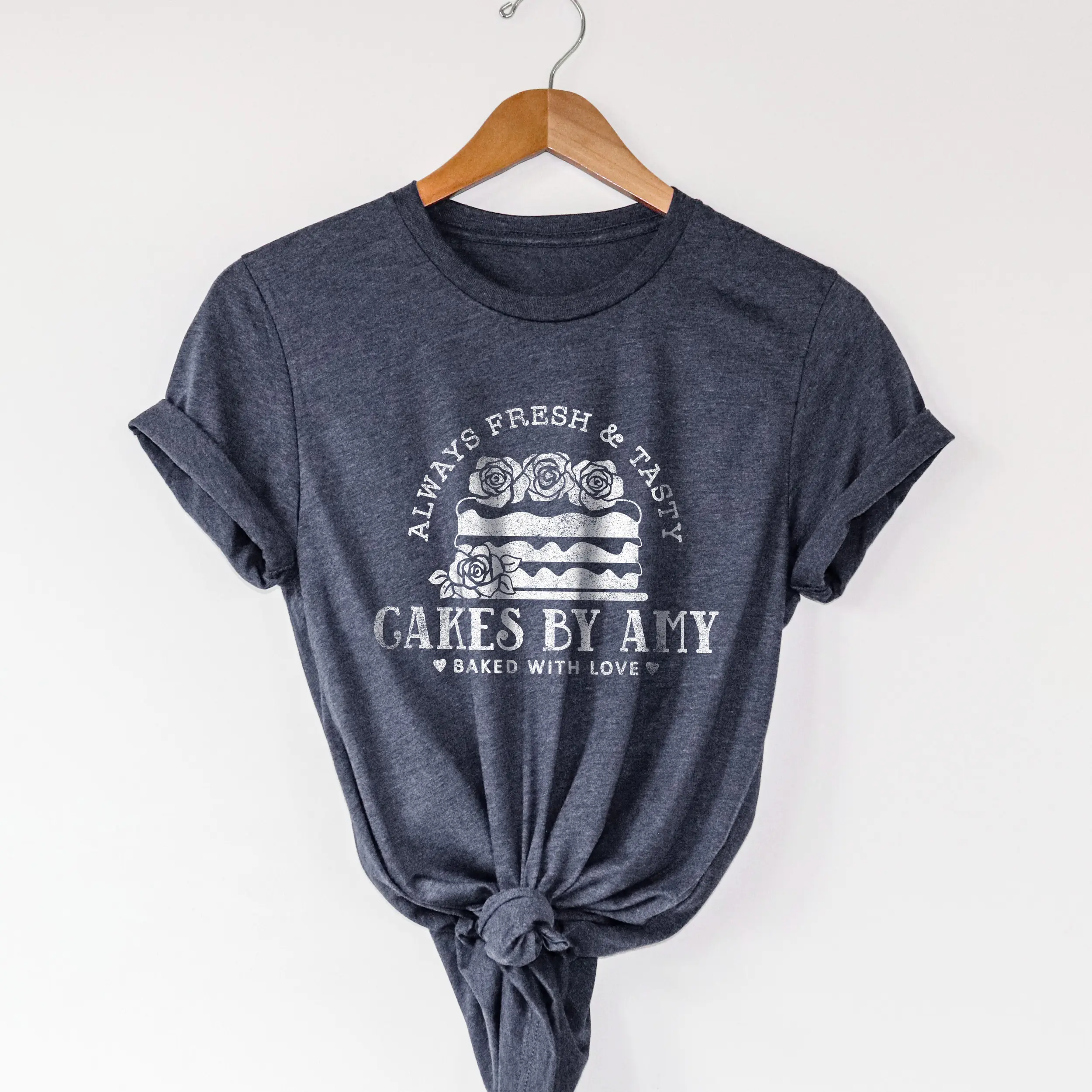 A Personalized Cake Baker Shirt in Heather Navy